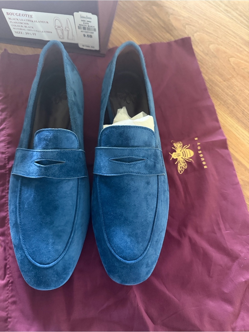 Blue Suede Penny Loafers for Women